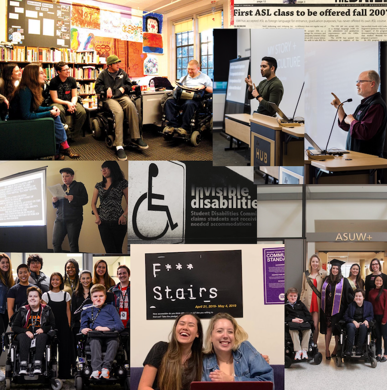 Collage of disabled student activist over the past 10 years.