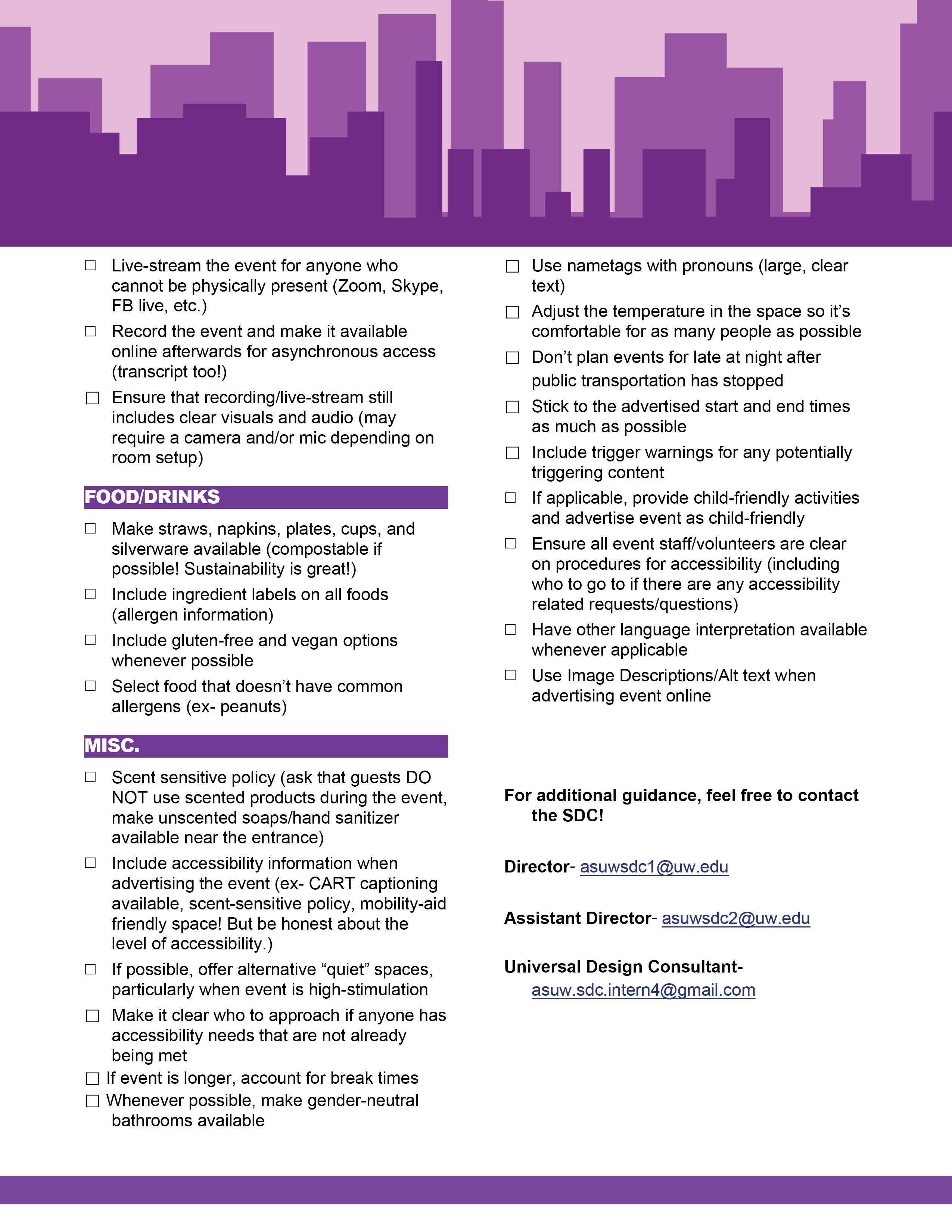 checklist of items to make events accessible continued